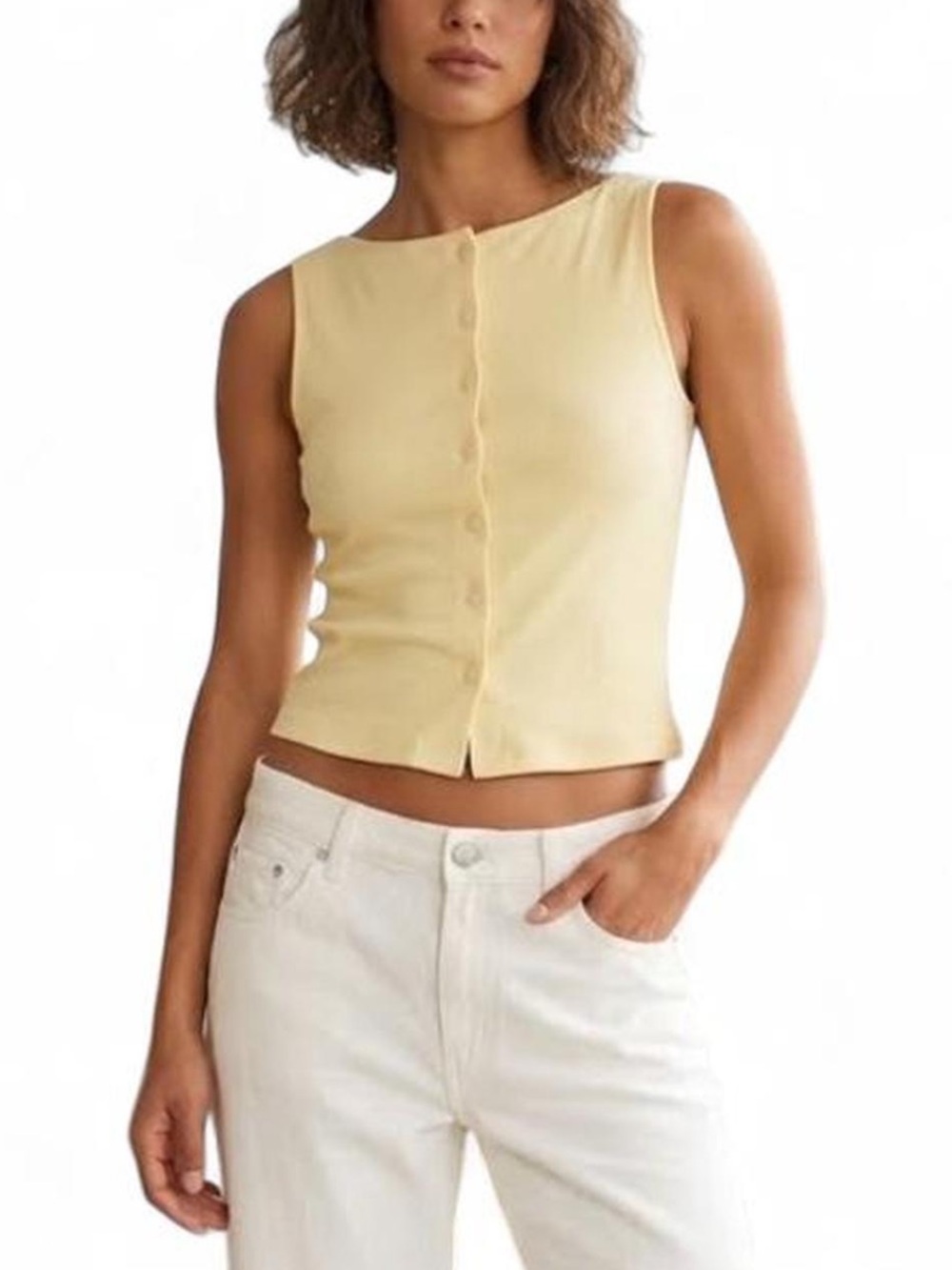 Pale Yellow Sleeveless Button-Front Camisole